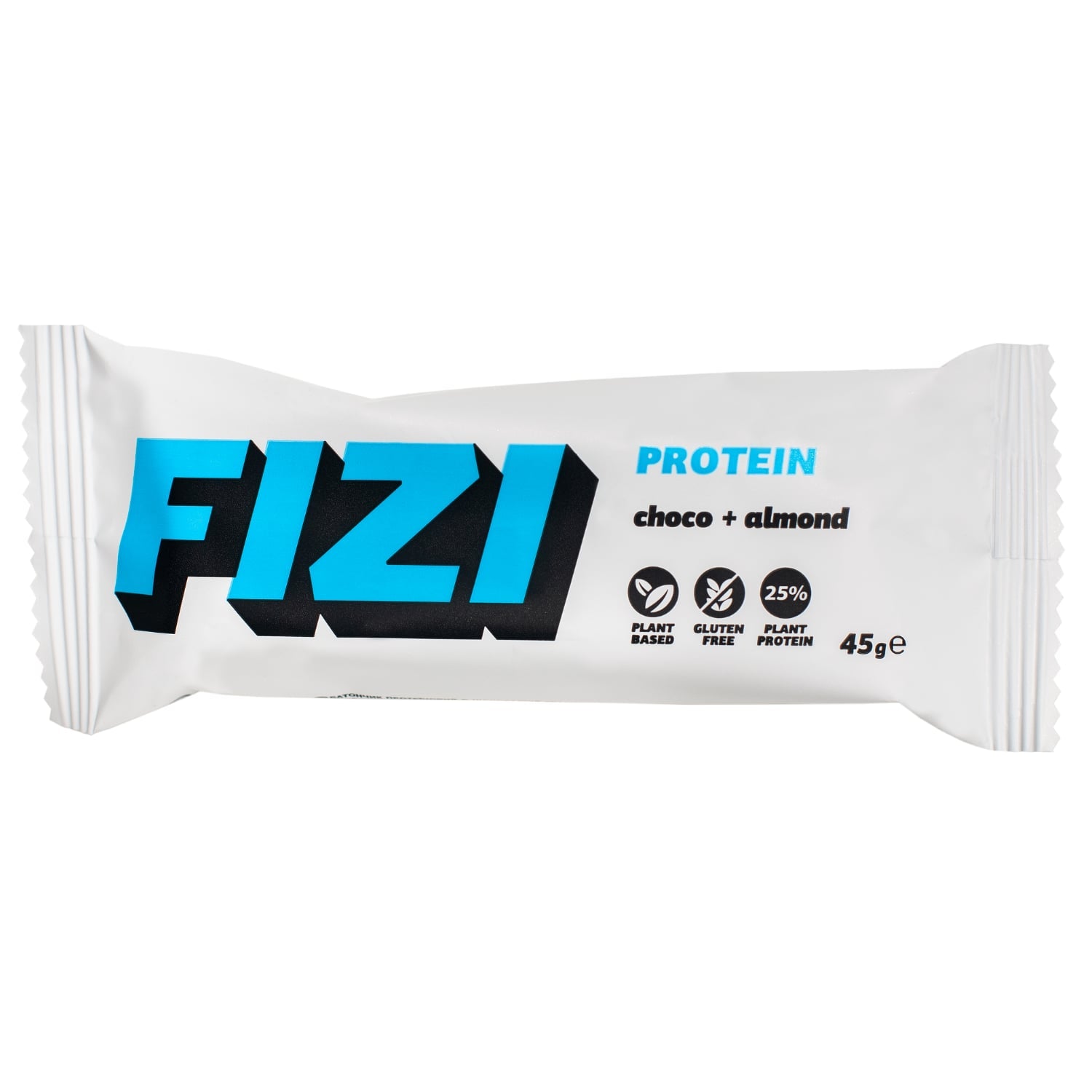 FIZI CHOCO + ALMOND är en proteinbar med ett krämigt mandelcenter