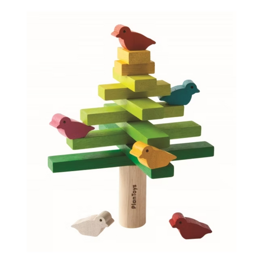 Balansträdet från PlanToys – balansspel i trä med färgglada fåglar