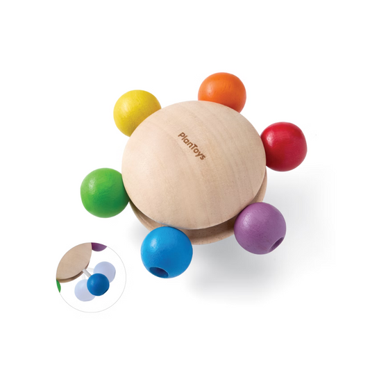PlanToys dragleksak med färgglada bollar för sensorisk lek och motorikutveckling hos bebisar