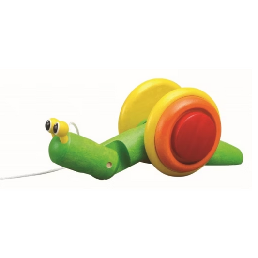 PlanToys dragleksak Snigel i massivt trä som guppar fram för barn från 12 månader