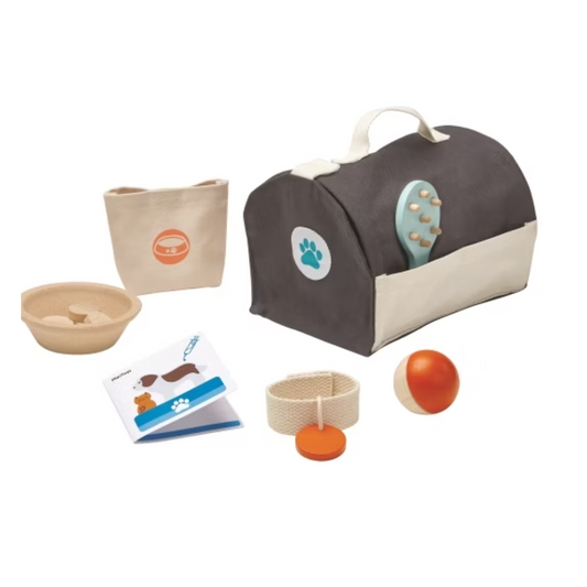 PlanToys Pet Care Set i trä – veterinärleksak för barn från 3 år