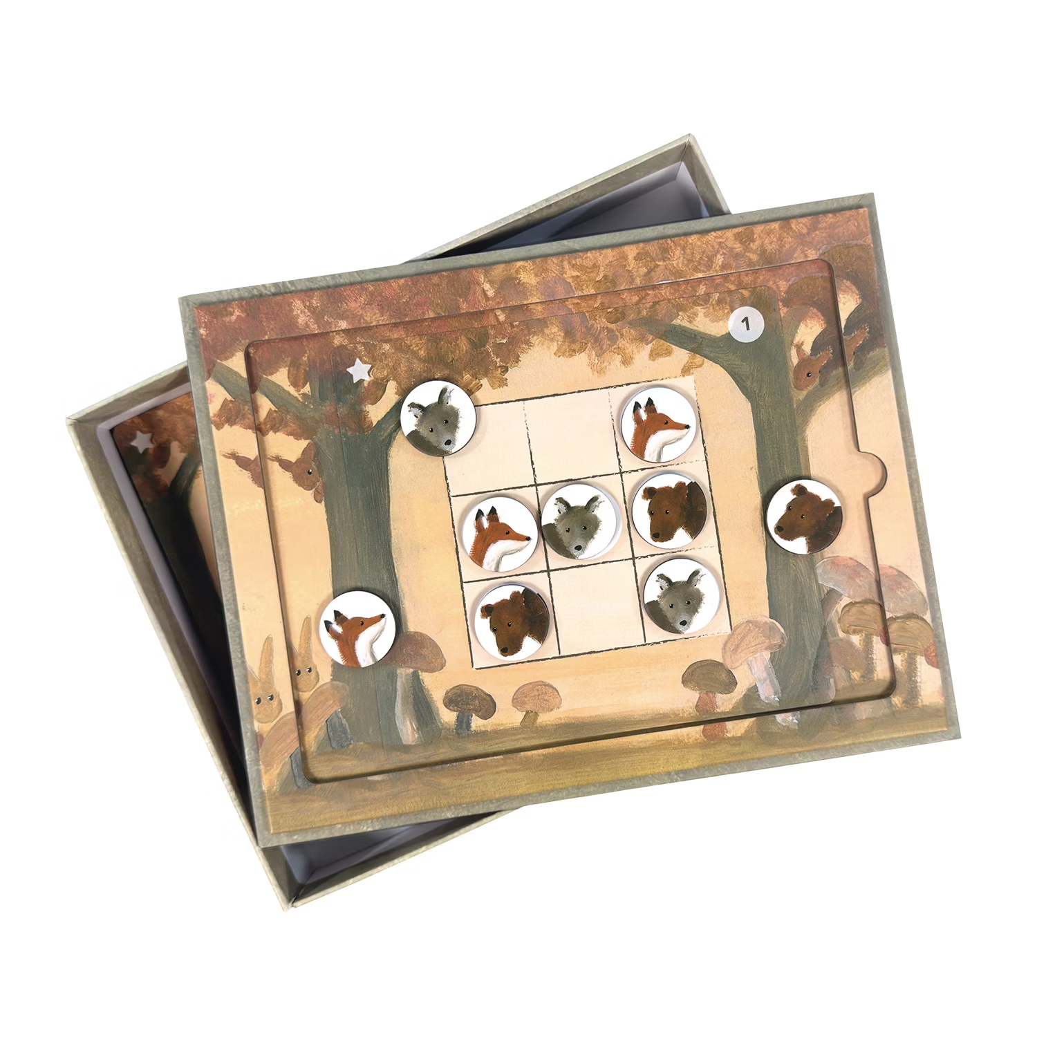 Innehållet i Magnetspel "Forest-Sudoku" – magnetiska bitar och bräde för att lösa pussel och träna barnens logiska tänkande och koncentration.