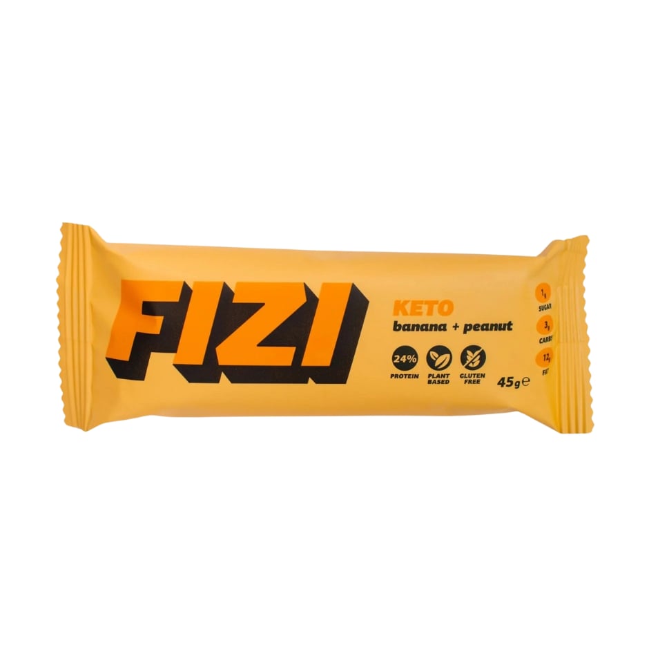 FIZI Keto proteinbar med jordnötter och liofiliserad banan, utan tillsatt socker och glutenfri