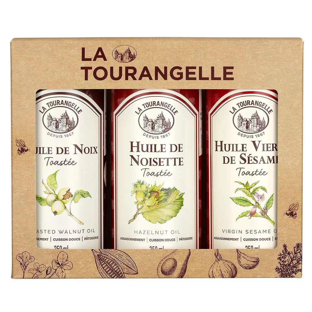 La Tourangelle Favorite Trio 3x250 ml – valnötsolja, hasselnötsolja & sesamolja i presentförpackning