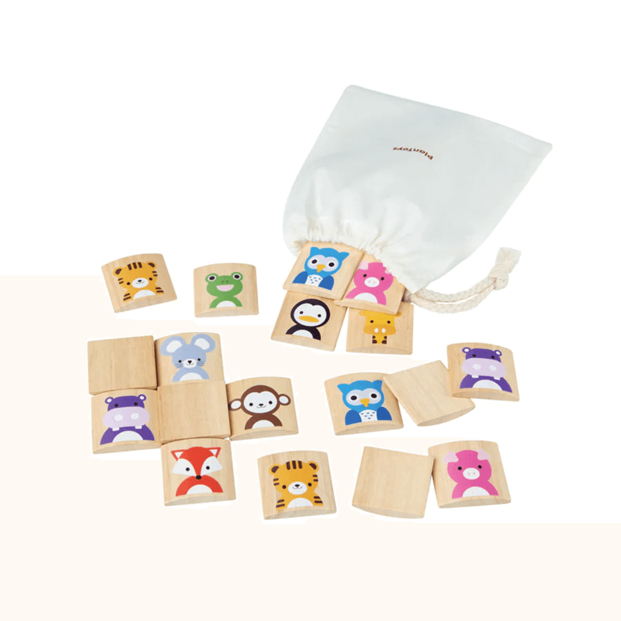 Ekologiskt memoryspel i trä med djurmotiv från PlanToys – för barn från 2 år