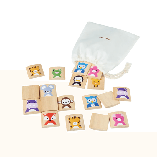 Ekologiskt memoryspel i trä med djurmotiv från PlanToys – för barn från 2 år