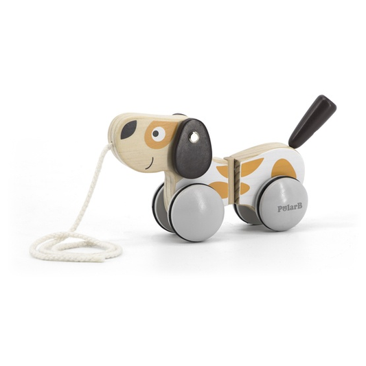 Dragleksak i trä – färgglad hund för barn från 18 månader