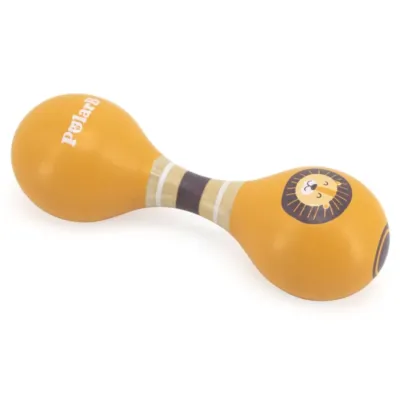 Färgglad trämaracas i form av ett lejon – stimulerar rytmkänsla, motorik och fantasi för barn från 0 månader och uppåt