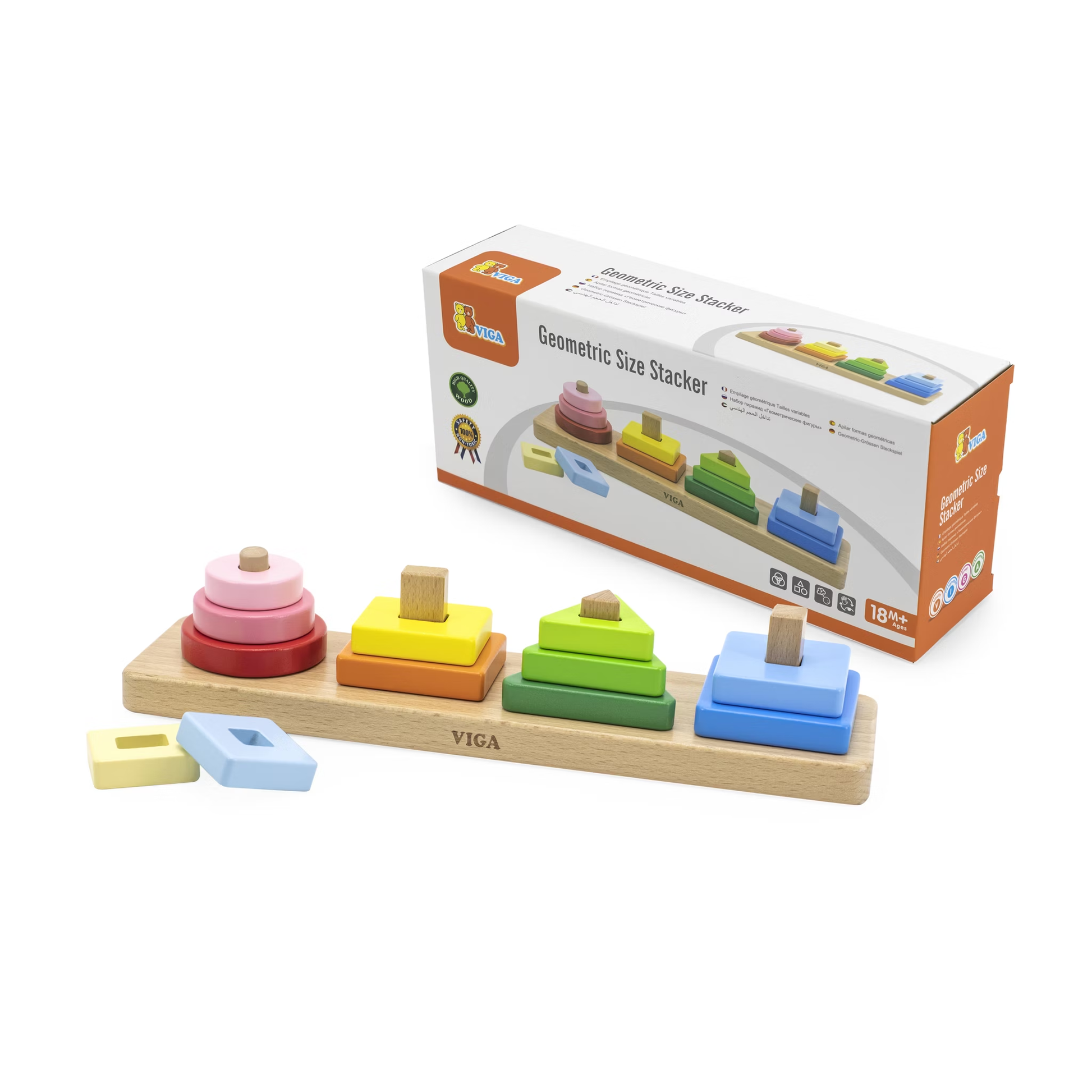 VIGA Geometri Byggset – pedagogiskt byggset för barn med geometriska former och färgglada träklossar