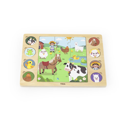 VIGA Pussla och Matcha på Landet – träpussel med lantdjur för barn, lär dem om djur och ljud