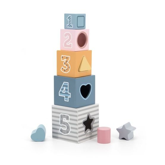 VIGA Stapelbar Kub med Klossar – träleksak som stimulerar motorik och hörsel för små barn