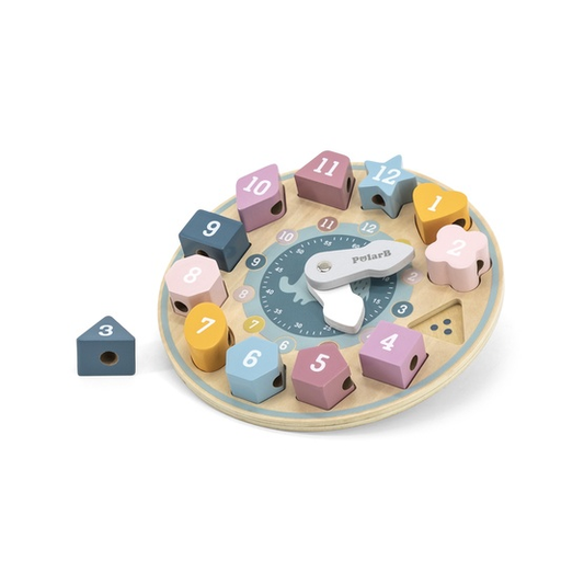 Träklocka med färgglada siffror – pedagogisk leksak från VIGA för att lära barn tid och tal