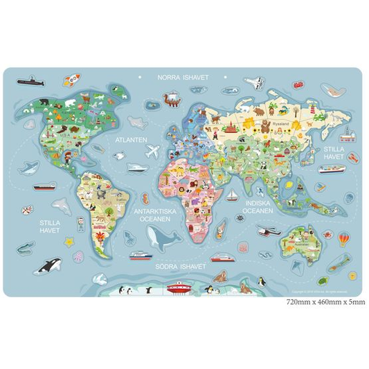 VIGA Väggkarta "Världen" Magnetpussel – pedagogisk leksak för barn som lär sig om kontinenter, hav och djur med magnetiska pusselbitar och whiteboard-funktion
