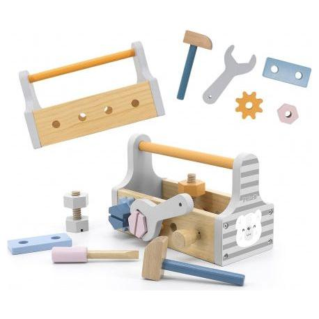 VIGA Verktygslåda i Trä – träleksak med färgglada verktyg som stimulerar kreativitet och motorik hos små barn